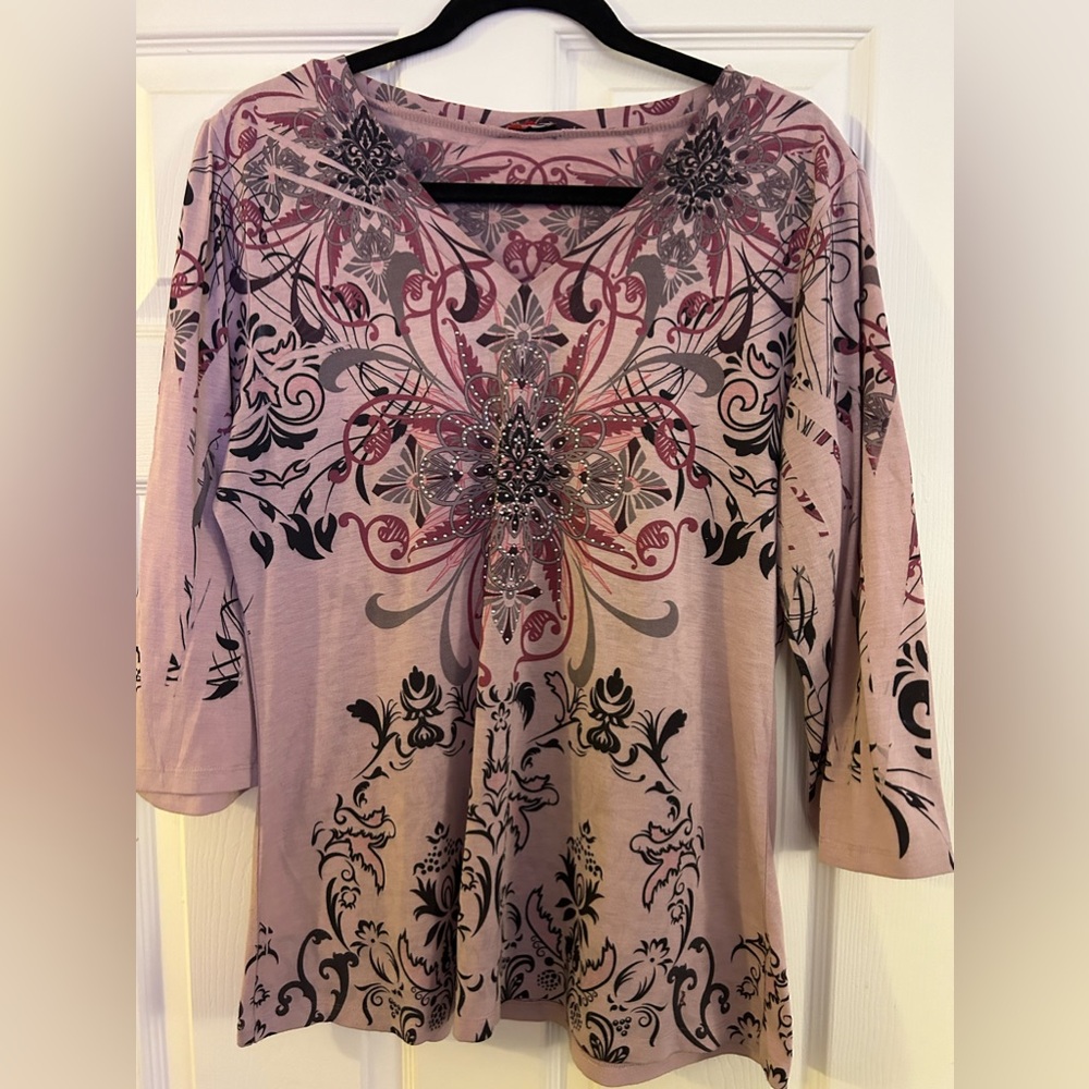 Style & Co - XL - Purple Black Grey &Silver Studded Design Long Sleeve Top/Shirt